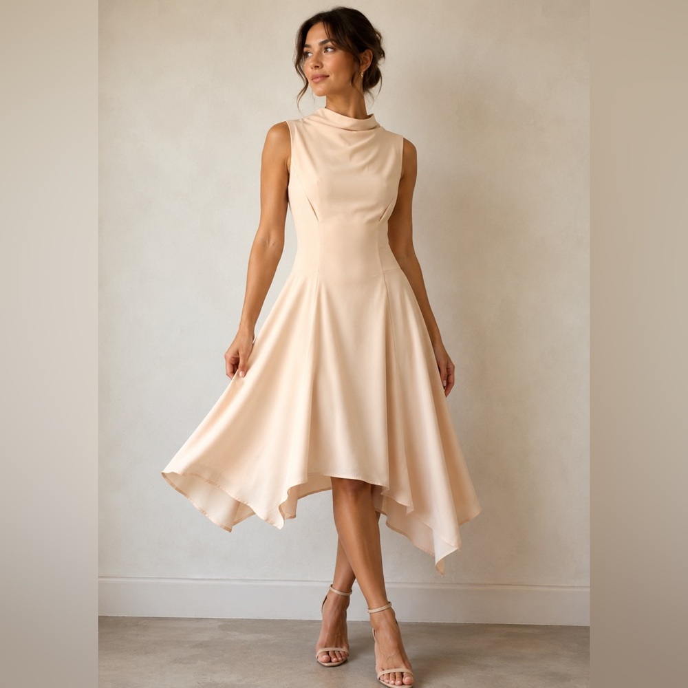 Keepsake‎ The Label Women's Blush Asymmetrical Dress Mock Neck Size Medium